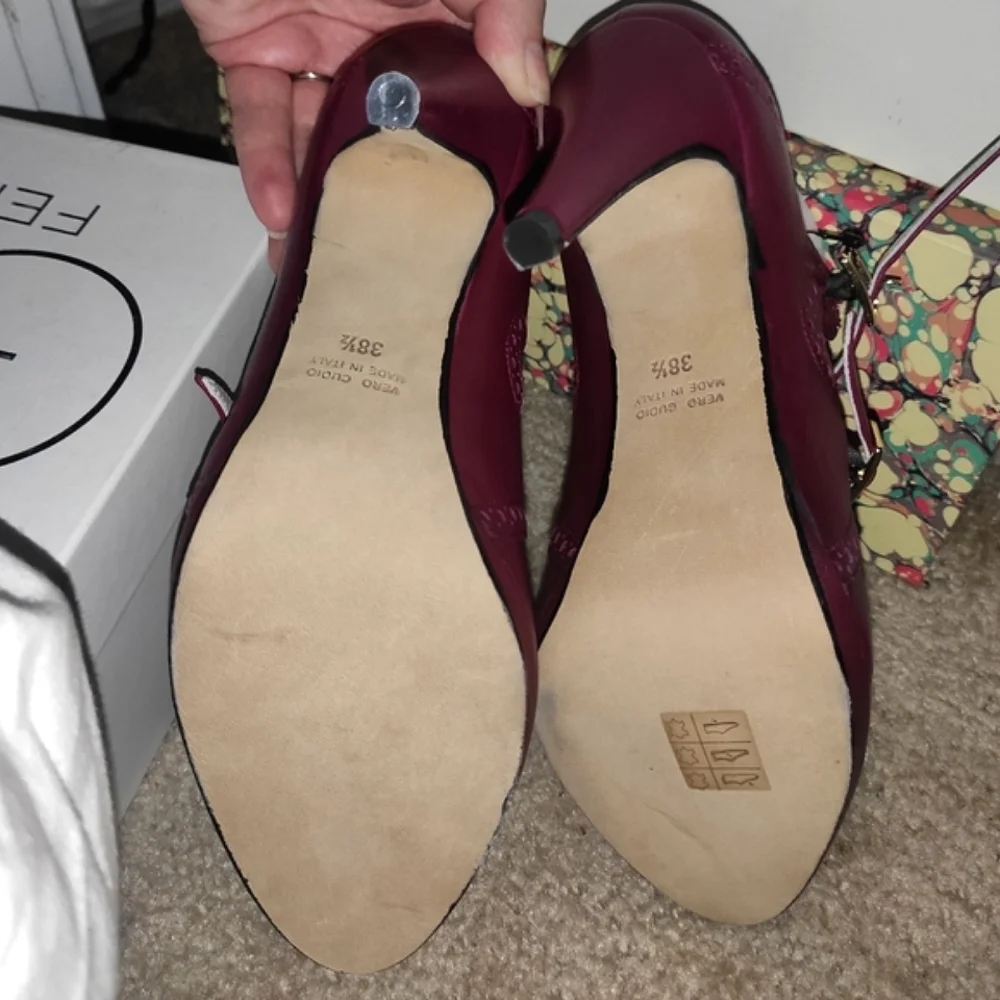 Abel Munoz Burgundy Leather Double Strap Mary jane Leather Pumps